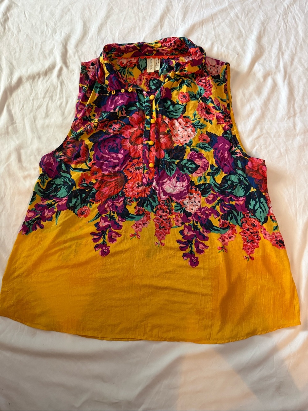 Anthropologie Meadow Rue Floral Tank Top — Purple, Yellow, Teal, Pink, Orange - Picture 3 of 4